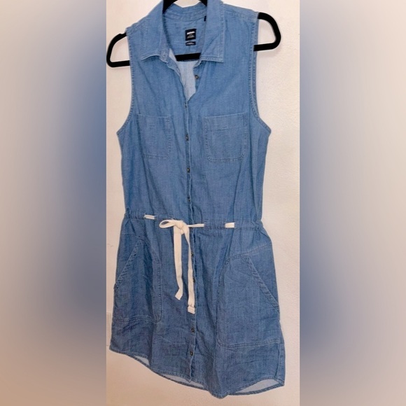 Prana Sunrise Peak Denim tie Waist Button Down Dress w Chic Oversized Pockets SM - Picture 4 of 9
